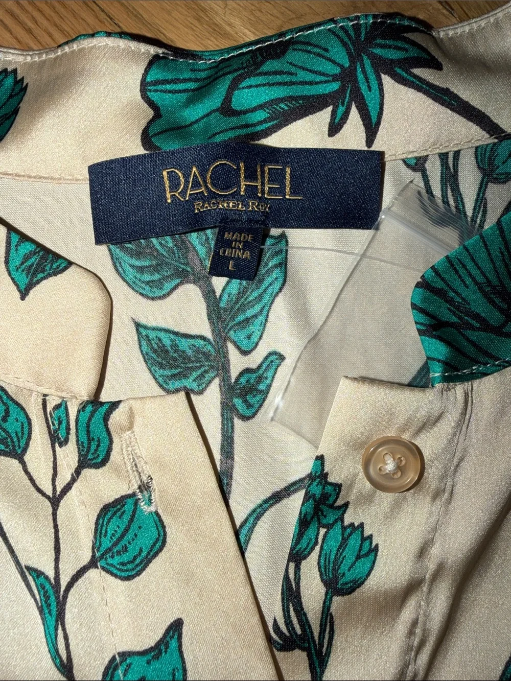 RACHEL Rachel Roy Teal Floral Ruffle Sleeve Blouse on Cream Base Size L NWT - Picture 2 of 6